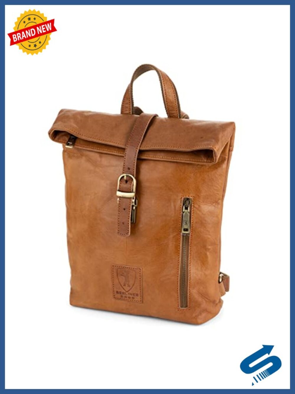 Genuine Leather Backpack Roll-Top Closure YKK Zipper Vegetable-Tanned Daypack